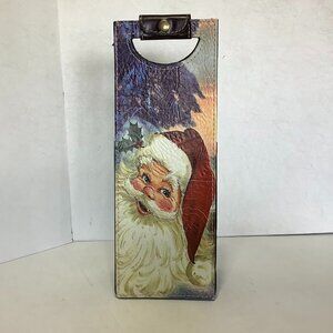 Santa Leather Wine Bottle Holder Carrier Bag Christmas 14" Tall